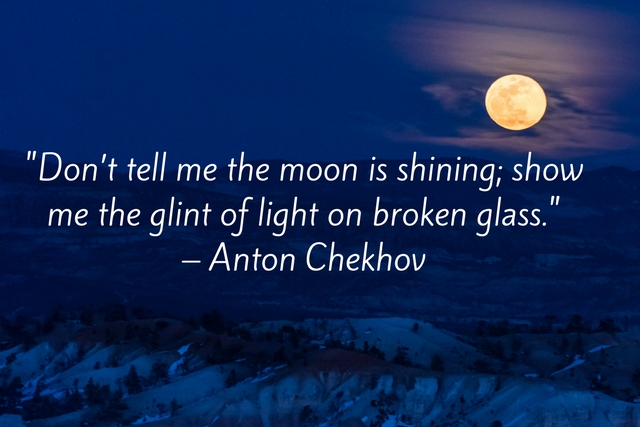 "Don't tell me the moon is shining; show me the glint of light on broken glass." - Anton Chekhov